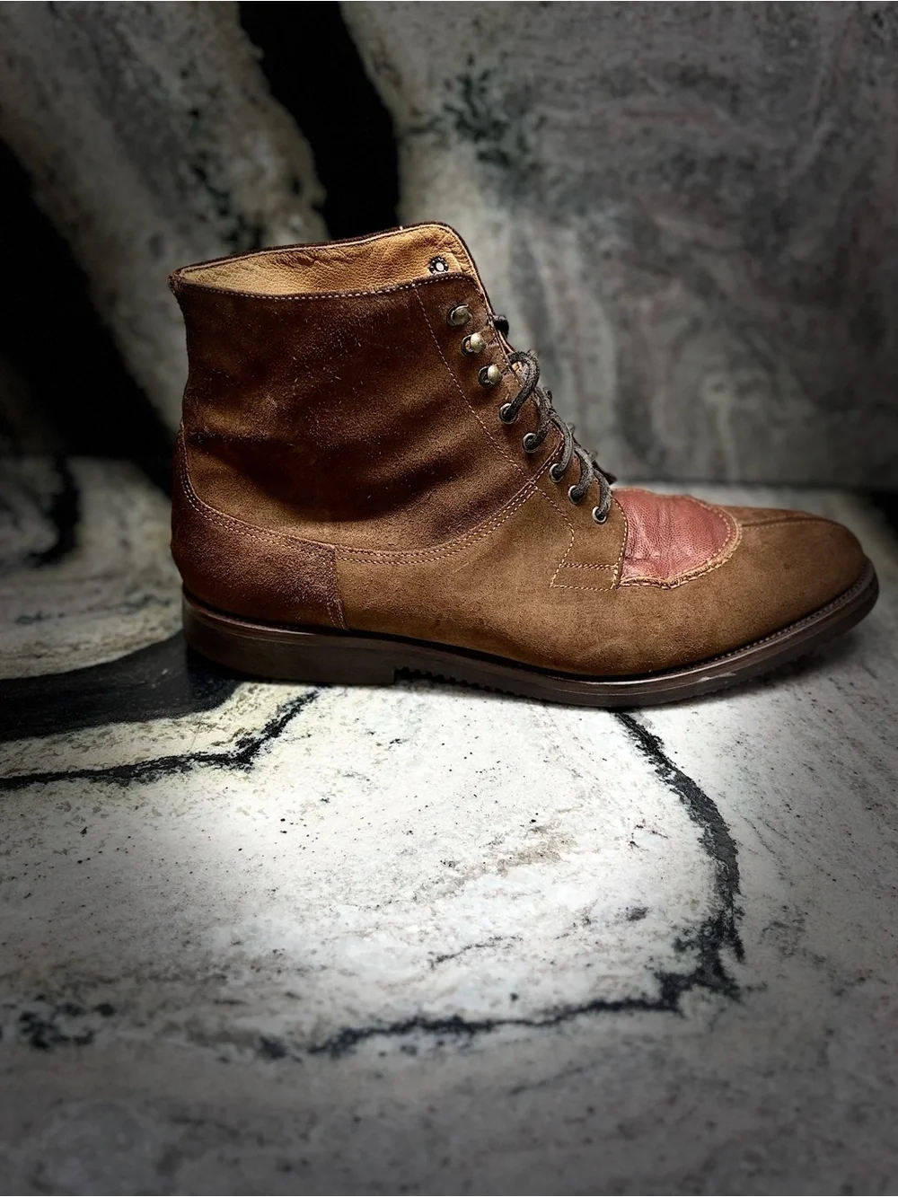 Santoni Italy Brown Suede Leather Two Tone Lace Up Boots Men’s UK 9.5 US 10.5